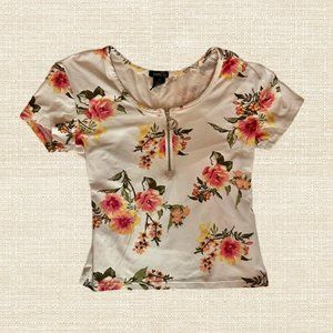 Discontinued Pink, Yellow, and White Floral Patterned O-Ring Blouse